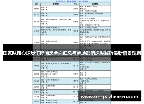 国家队核心球员伤停消息全面汇总与赛场影响深度解析最新前景观察